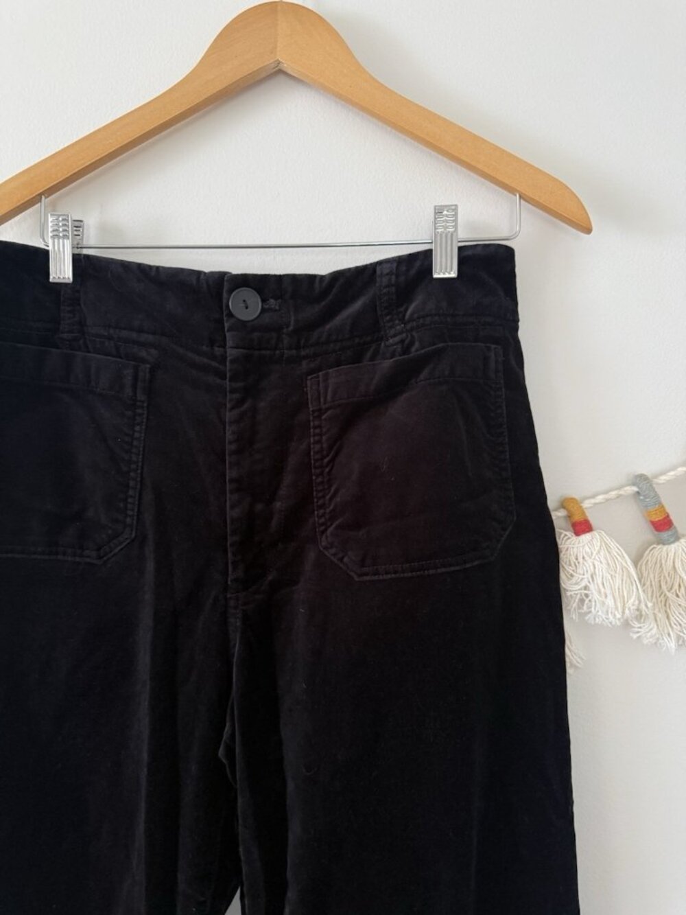 Anthropologie Maeve Colette Velvet High Rise Wide Leg Crop Pant Black Modest 30 - Picture 7 of 12